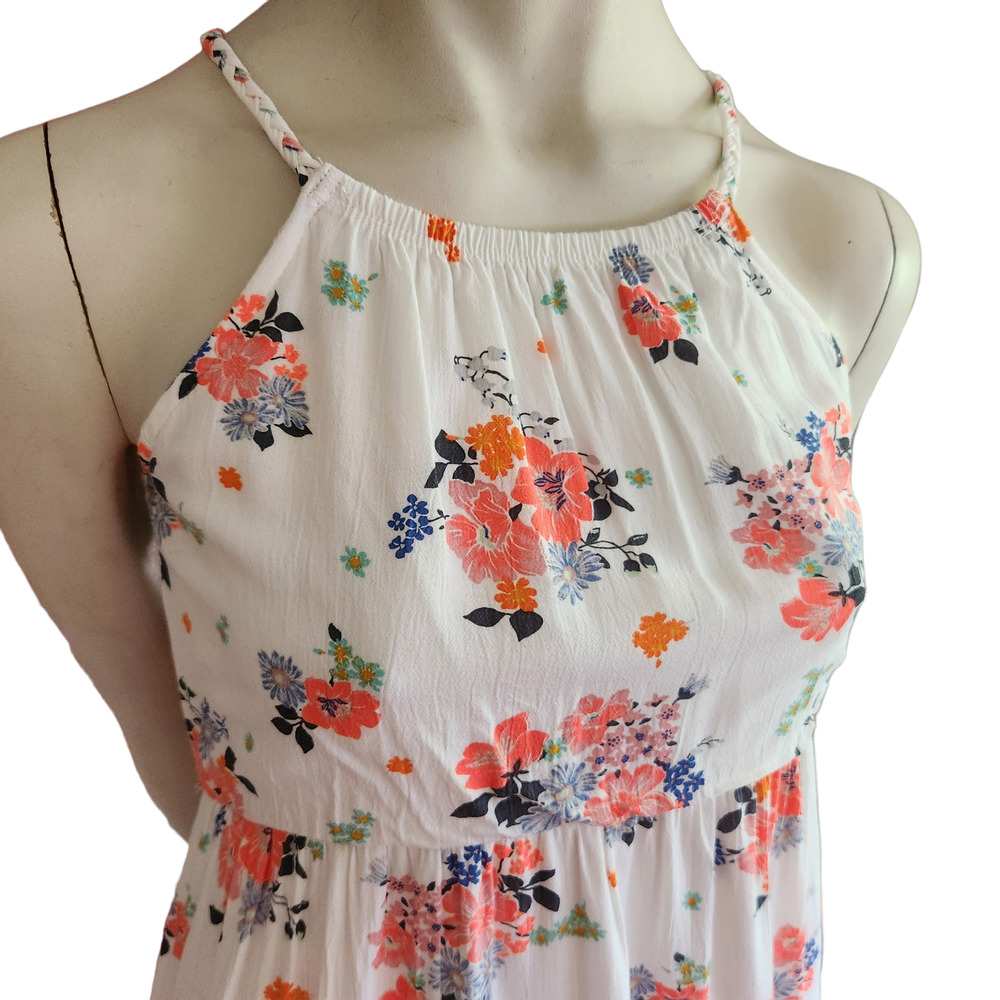 Old Navy Summer Maxi Dress White Orange Floral Sleeveless Rayon